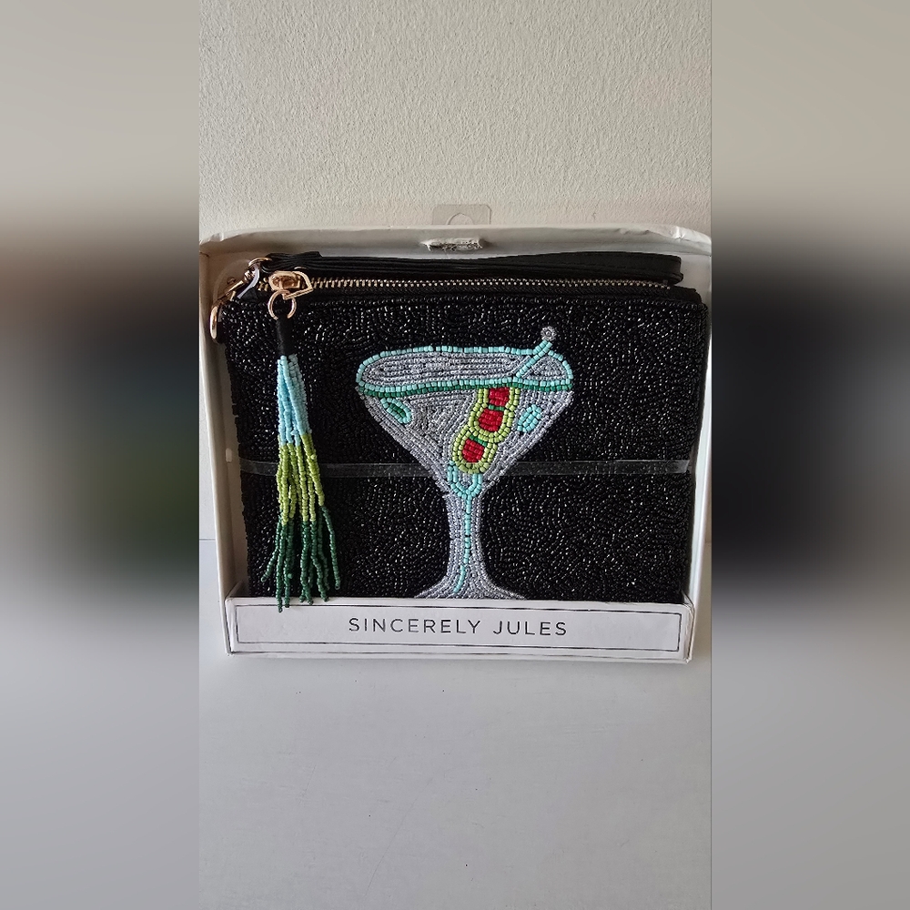 Sincerely Jules Black Beaded Espresso Martini Clutch Wristlet – NWT